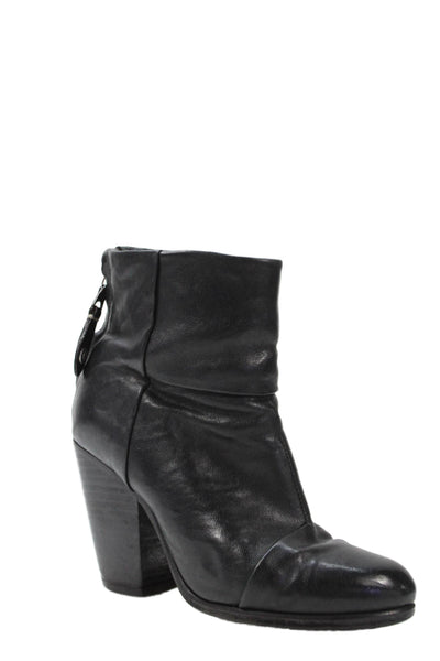 Rag & Bone Womens Leather Zip Back Block Heels Ankle Boots Shoes Size 6
