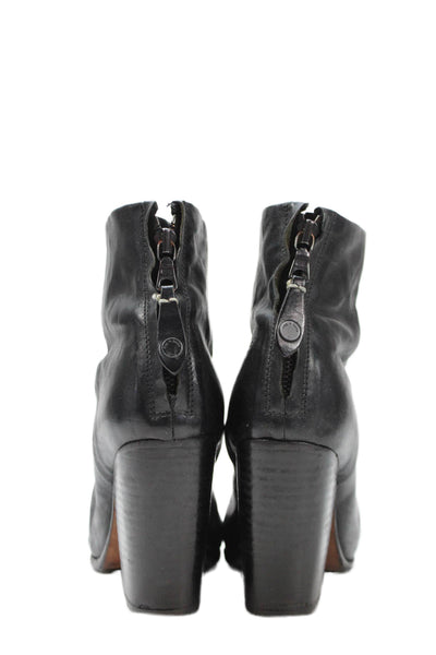 Rag & Bone Womens Leather Zip Back Block Heels Ankle Boots Shoes Size 6
