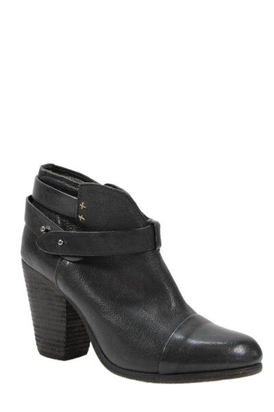 Rag & Bone Womens Leather Strap Detail Block Heels Boots Shoes Black Size 7.5