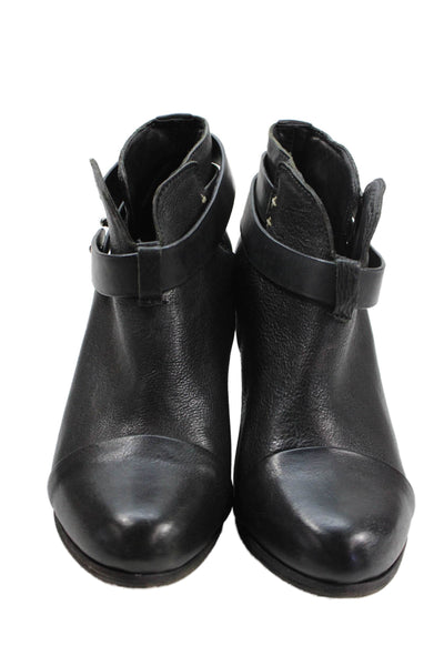 Rag & Bone Womens Leather Strap Detail Block Heels Boots Shoes Black Size 7.5