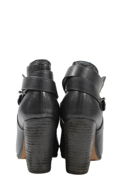 Rag & Bone Womens Leather Strap Detail Block Heels Boots Shoes Black Size 7.5