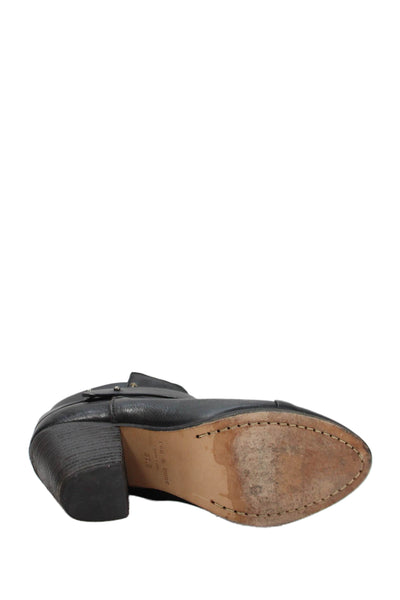 Rag & Bone Womens Leather Strap Detail Block Heels Boots Shoes Black Size 7.5
