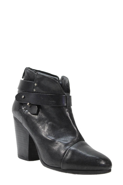 Rag & Bone Womens Leather Strap Detail Heels Ankle Boots Shoes Black Size 7.5
