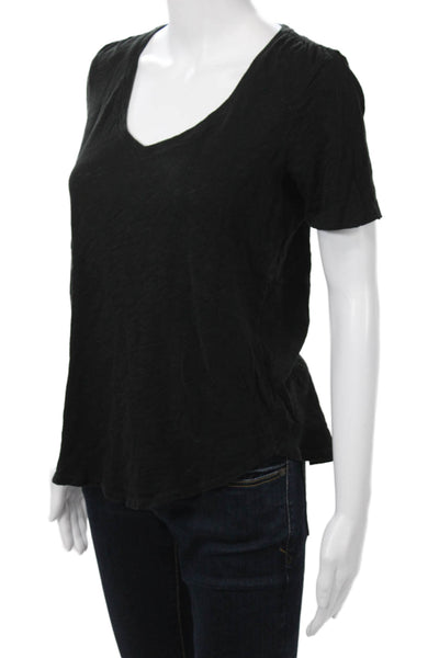 ATM Womens Black V-Neck Jersey T-Shirt Short Sleeve Size M