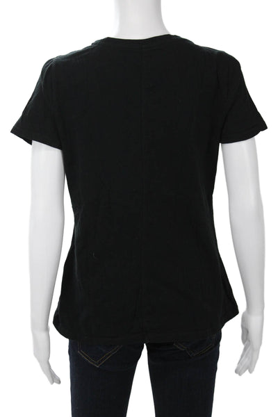 Z Supply Womens Basic V-Neck Short Sleeve Cotton T-Shirt Black Size L