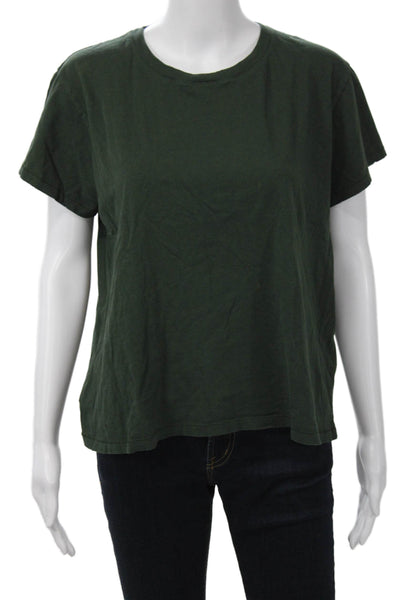Leallo Womens Basic Army Green Cotton Crew Neck Short Sleeve T-Shirt Size L
