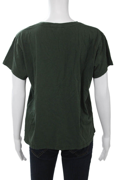 Leallo Womens Basic Army Green Cotton Crew Neck Short Sleeve T-Shirt Size L