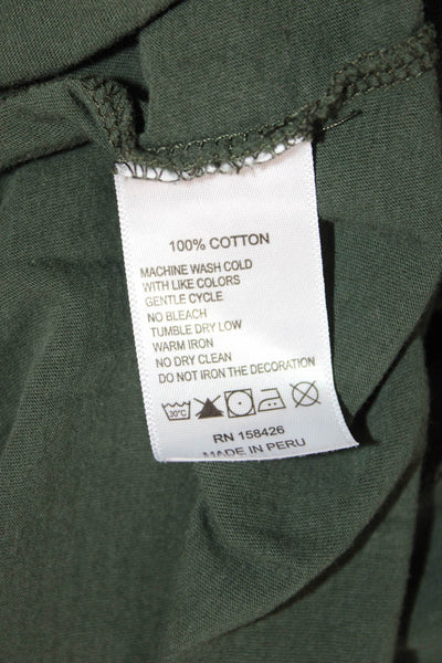Leallo Womens Basic Army Green Cotton Crew Neck Short Sleeve T-Shirt Size L