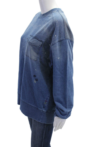 Scotch & Soda Mens Pullover Sweatshirt Blue Crew Neck Organic Cotton Size L