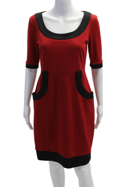 Maggy London Womens Sheath Dress Red 3/4 Sleeve Round Neck Short Zip Size 6