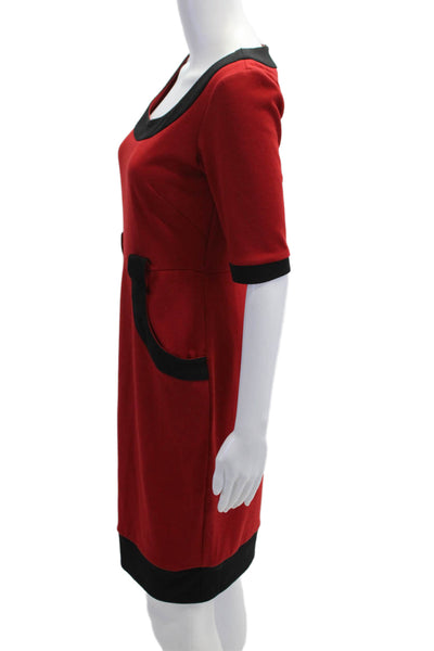 Maggy London Womens Sheath Dress Red 3/4 Sleeve Round Neck Short Zip Size 6