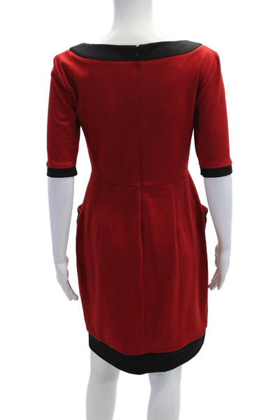 Maggy London Womens Sheath Dress Red 3/4 Sleeve Round Neck Short Zip Size 6