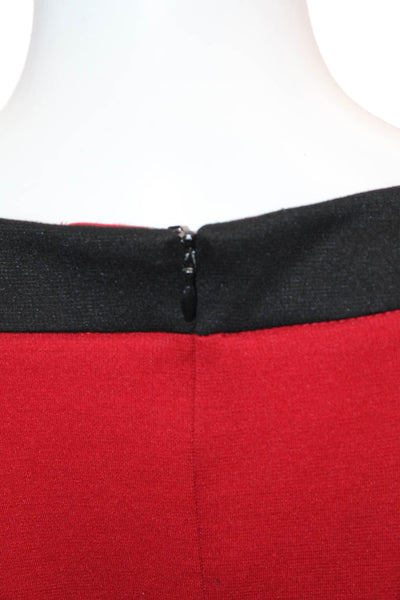 Maggy London Womens Sheath Dress Red 3/4 Sleeve Round Neck Short Zip Size 6