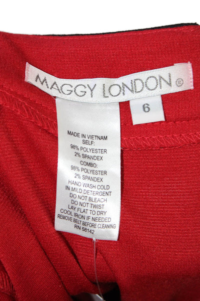 Maggy London Womens Sheath Dress Red 3/4 Sleeve Round Neck Short Zip Size 6