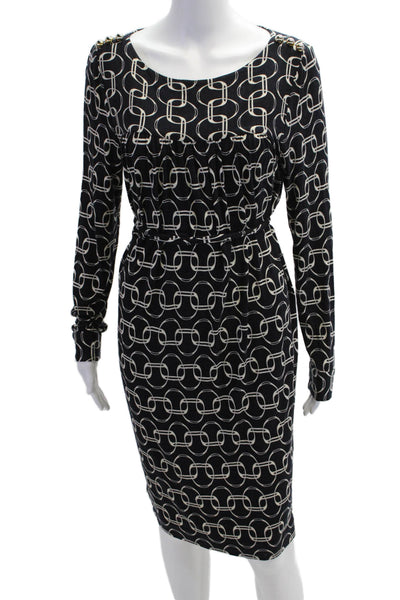 Milly Of New York Women Sheath Dress Black Long Sleeve Geometric Size L