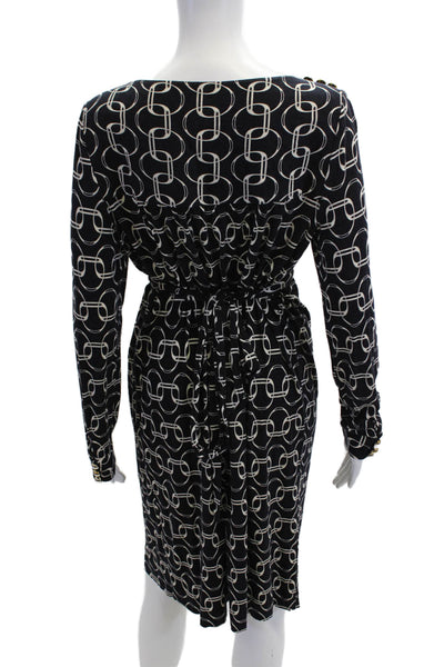 Milly Of New York Women Sheath Dress Black Long Sleeve Geometric Size L