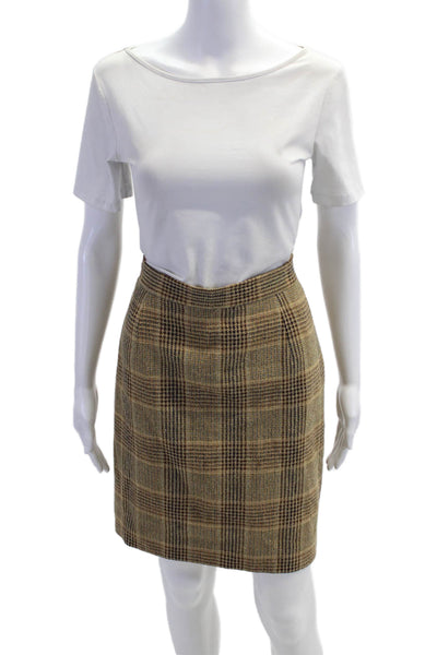 Les Copains Womens Beige Plaid Straight Pencil Skirt Size S