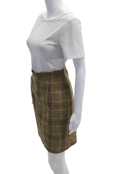 Les Copains Womens Beige Plaid Straight Pencil Skirt Size S
