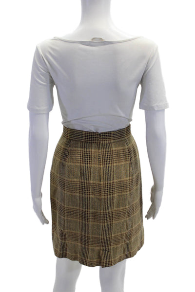 Les Copains Womens Beige Plaid Straight Pencil Skirt Size S