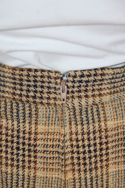 Les Copains Womens Beige Plaid Straight Pencil Skirt Size S