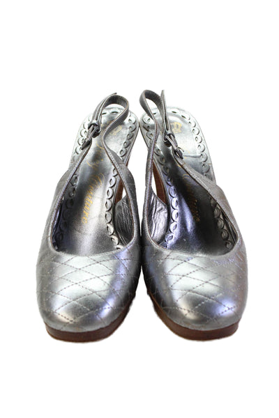 Juicy Couture Womens Metallic Quilted Detail Slingback Heels Silver Size 7.5