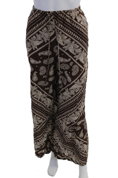 MNG Women Harem Pants Brown Paisley Drawstring Bohemian Size M