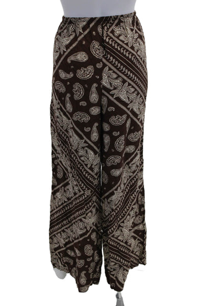 MNG Women Harem Pants Brown Paisley Drawstring Bohemian Size M