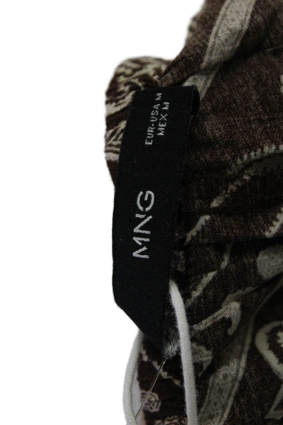 MNG Women Harem Pants Brown Paisley Drawstring Bohemian Size M