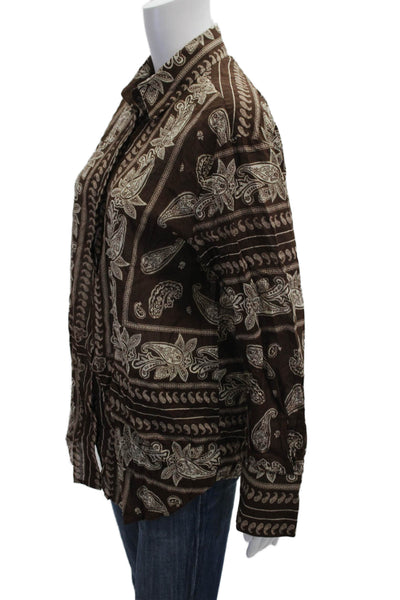 MNG Womens Brown Paisley Cotton Collared Button-Up Long Sleeve Bohemian Size 8