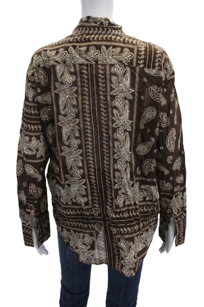 MNG Womens Brown Paisley Cotton Collared Button-Up Long Sleeve Bohemian Size 8