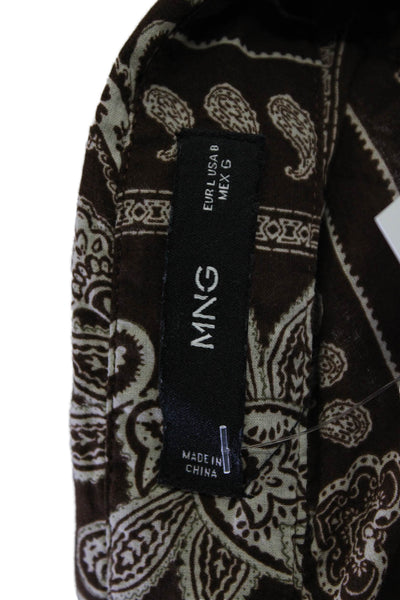 MNG Womens Brown Paisley Cotton Collared Button-Up Long Sleeve Bohemian Size 8