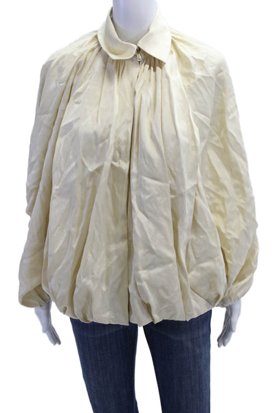 Zara Women Beige Collared Long Sleeve Blouse Polyester Zip Size M