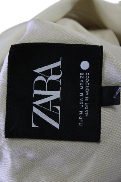 Zara Women Beige Collared Long Sleeve Blouse Polyester Zip Size M