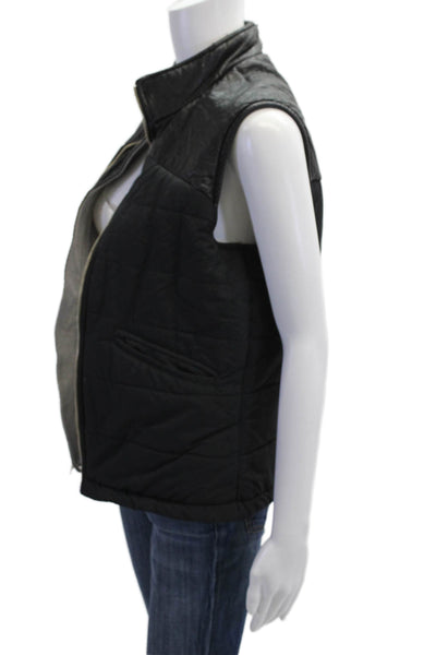 Monrow Women Quilted Biker Collared Zip Sleeveless Black Vest Size S