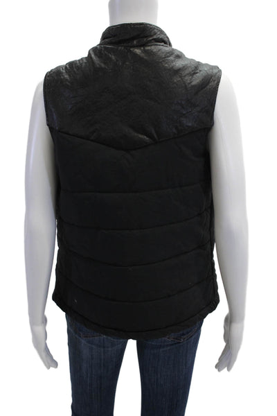Monrow Women Quilted Biker Collared Zip Sleeveless Black Vest Size S