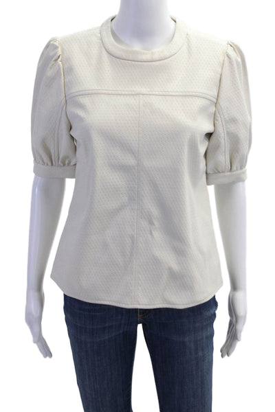 Steve Madden Women Beige Faux Leather Polka Dot Short Sleeve Blouse Size S
