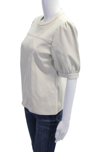 Steve Madden Women Beige Faux Leather Polka Dot Short Sleeve Blouse Size S