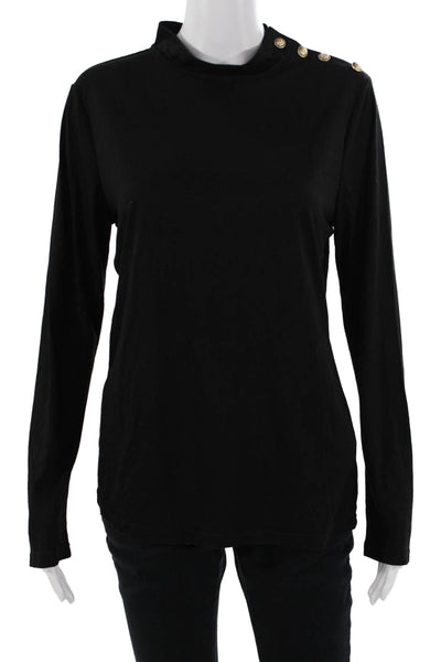 Molly Bracken Womens Basic Black Mock Neck Long Sleeve Top Size M