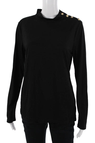 Molly Bracken Womens Basic Black Mock Neck Long Sleeve Top Size M
