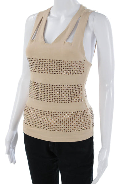 Colcci Womens Sleeveless V-Neck Tank Beige Designer Viscose Elastane Size S
