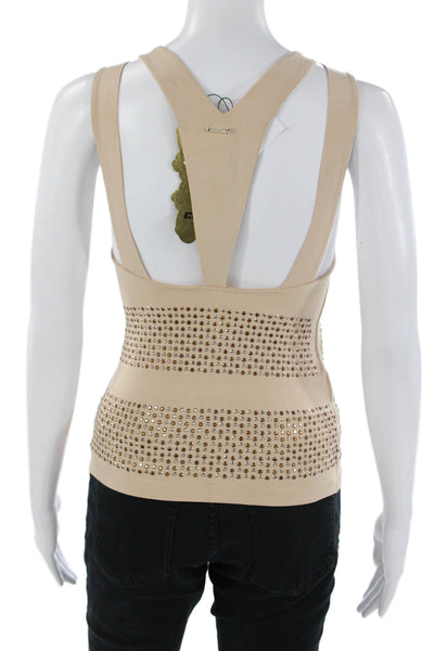 Colcci Womens Sleeveless V-Neck Tank Beige Designer Viscose Elastane Size S