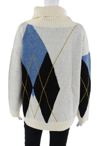 Lili Sidonio Unisex White Argyle Turtleneck Pullover 80s Size M