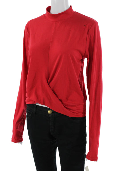 RD Womens Red Mock Neck Long Sleeve Top 92% Polyester 8% Spandex Size L