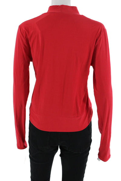 RD Womens Red Mock Neck Long Sleeve Top 92% Polyester 8% Spandex Size L