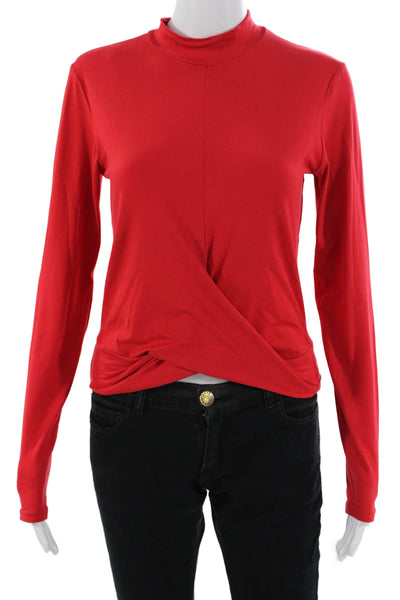 RD Style Womens Red Mock Neck Long Sleeve Basic Top Button Closure Size M