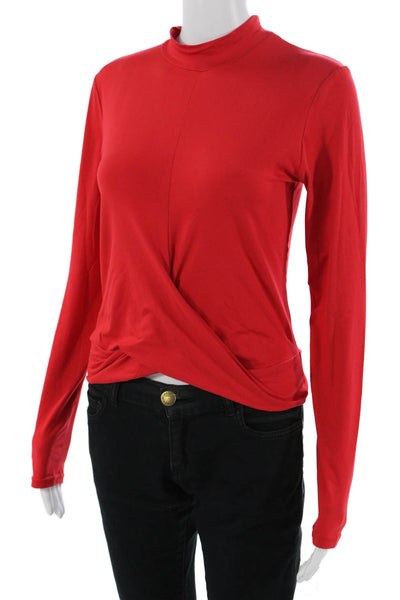 RD Style Womens Red Mock Neck Long Sleeve Basic Top Button Closure Size M