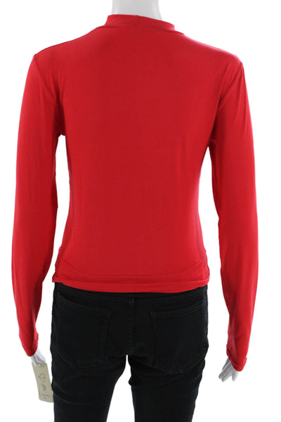 RD Style Womens Red Mock Neck Long Sleeve Basic Top Button Closure Size M
