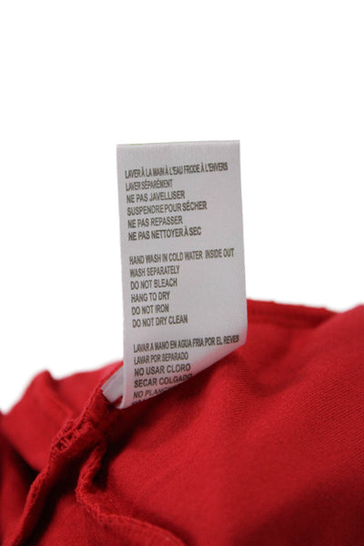 RD Style Womens Red Mock Neck Long Sleeve Basic Top Button Closure Size M