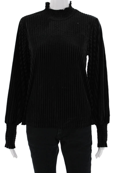 Molly Bracken Women Black Striped Mock Neck Long Sleeve Gothic Blouse Size S