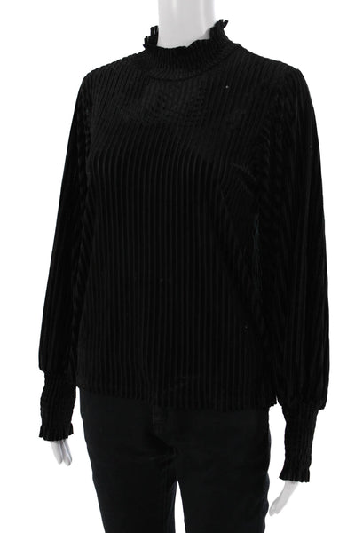 Molly Bracken Women Black Striped Mock Neck Long Sleeve Gothic Blouse Size S